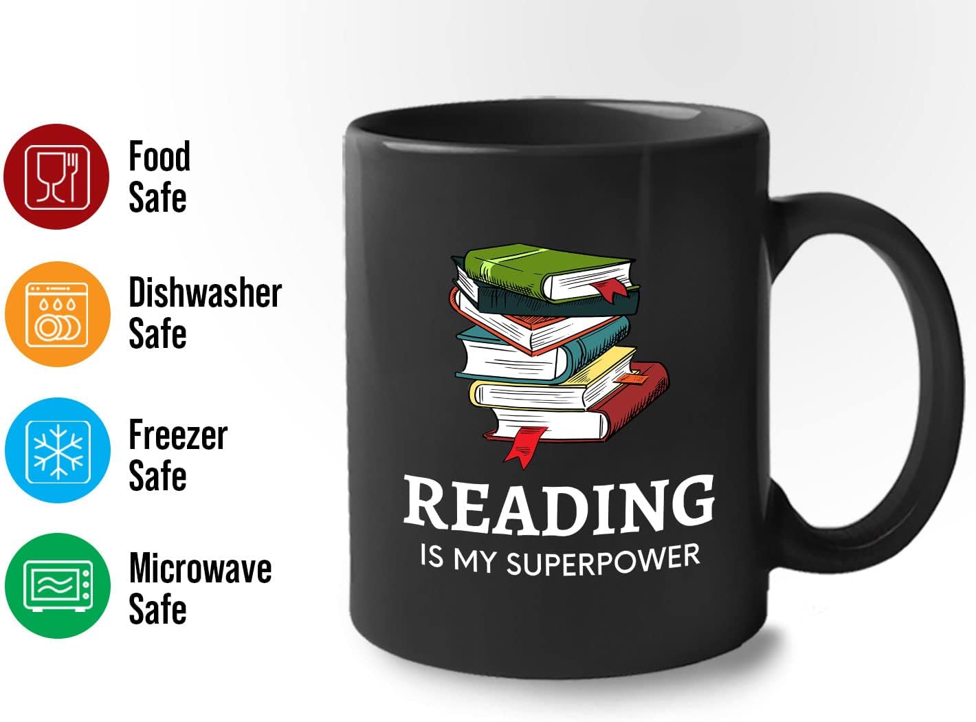 Bubble Hugs Book Lover Coffee Mug 11oz Black - Reading Is My Superpower B - Reading Owl Reader Stack of Books Book Lover Bookish Novelist Librarian Writer