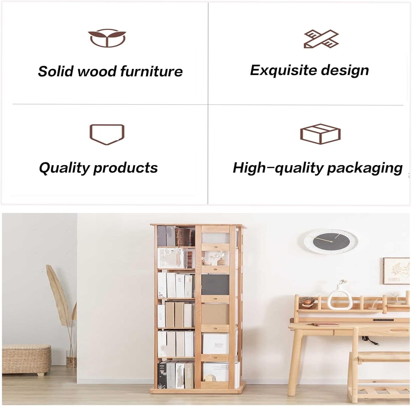 360° Spinning Bookshelf Tower Rotating Bookcase，Rotating Bookshelf 3/4/6 Tier Spinning Bookshelf，floor-standing Multi-layer Storage Rack 6 Invisible Rollers At The Bottom For Living Room Study Room(Wa