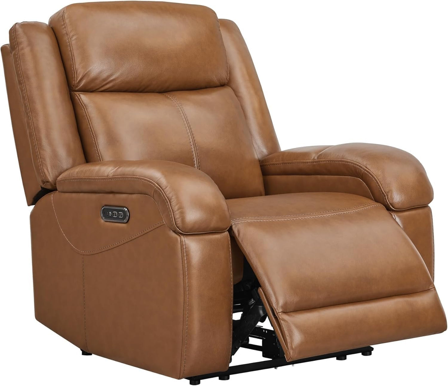 Modern Brown Leather Power Recliner Chair for Adults, Electric Reclining Armchair with Power Headrest & USB Charging Ports, Breathable Leather Lounge Chair