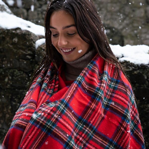Biddy Murphy 100% Irish Wool Plaid Throw Blanket — Soft Warm Heirloom Quality, Made in Ireland, 54" x 71", Royal Stewart