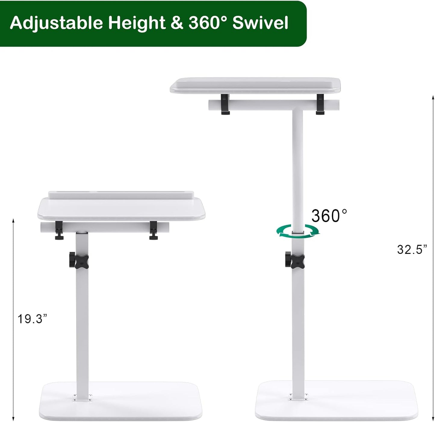 Adjustable End Table for Couch, 360° Swivel C Shaped Side Table with Height Adjustment, Small Sofa & Bedside Table for Living Room & Bedroom, TV Tray Alternative, Space Saving, Gift for Home