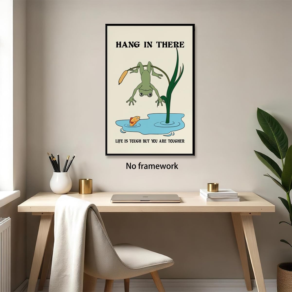 Funny Motivational Frog Poster Hang in There Wall Art Print Trendy Positive Quote for Living Room Bedroom Office Dorm Kids Room Cute Animal Humor Decor for Tough Days 12x18inch Unframed