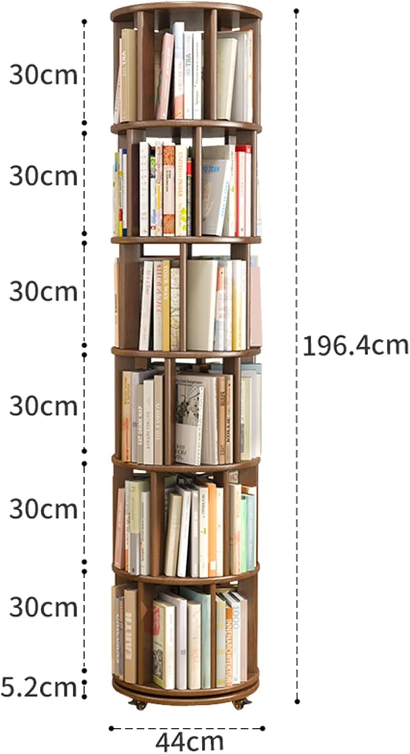 Walnut Rotating Bookshelf, 360 Display 6 Tier Floor Standing Bookcase Storage Rack Narrow Book Shelf Organizer for Bedroom, Living Room, Study Room
