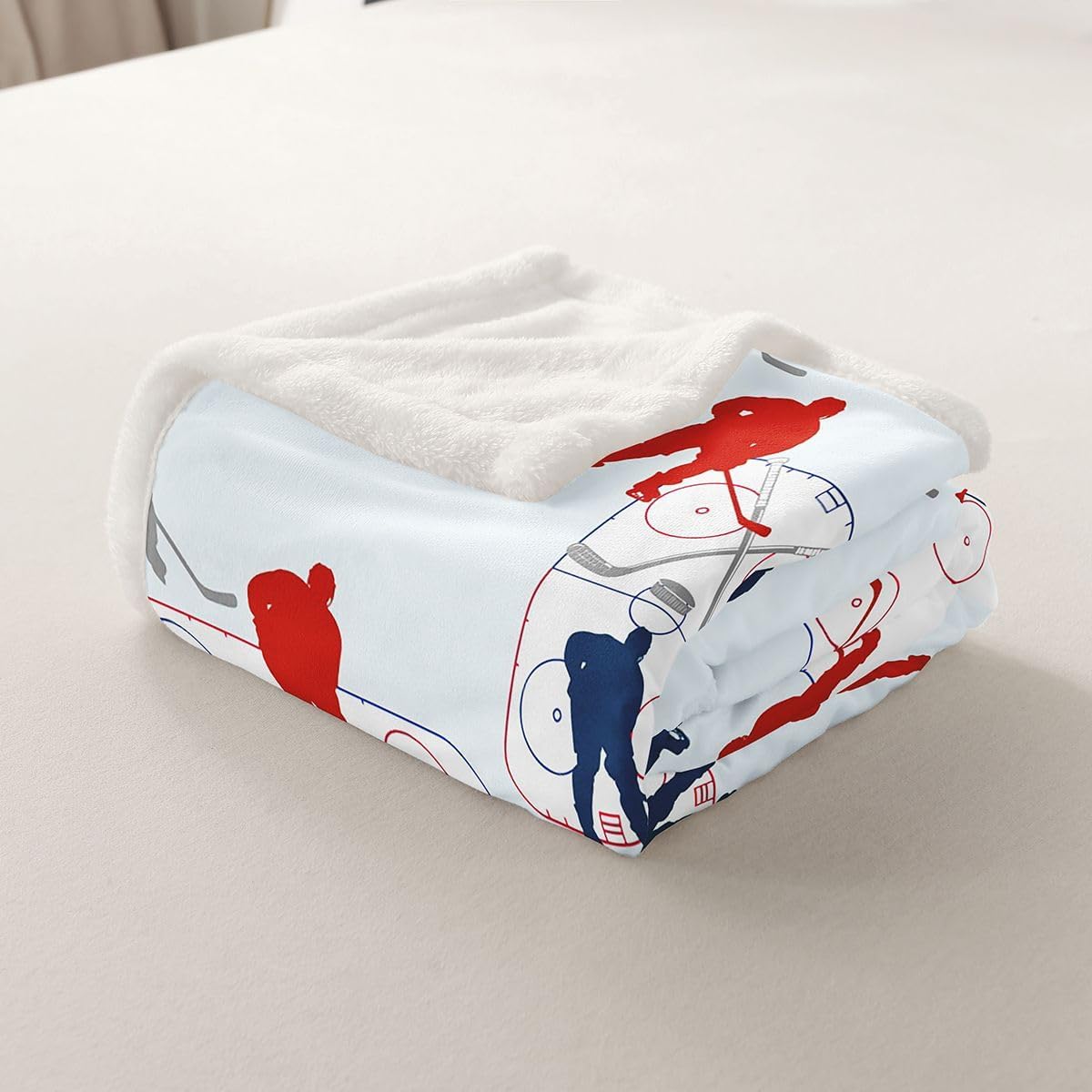 Manfei Ice Hockey Throw Blanket Red Blue Grey Hockey Player Fleece Blanket Winter Sports Theme Cozy Throws for Bed Couch Sofa,Kids Boys Girls Room Decor,Soft and Breathable(40 x 50 Inches)