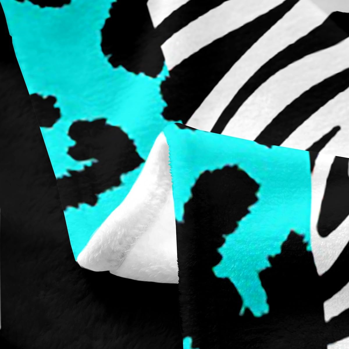 Feelyou Leopard Zebra Plush Throw Blanket, Throw 50"x60" Kids Cheetah Teal White Black Flannel Fleece Blanket for Teens Animal Print All Season,Bed Blanket Breathable Safari Geometric Room Decor