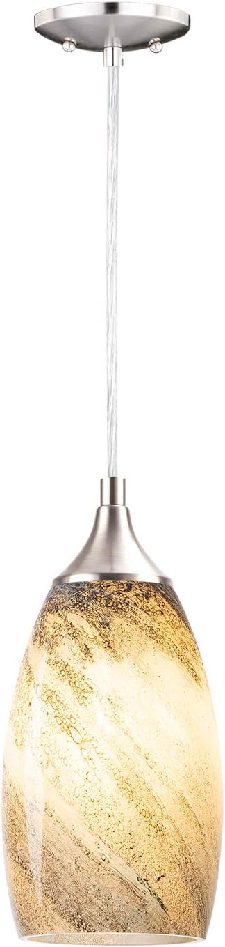 COOSA 1-Light Pendant Light,Handcrafted Art Glass Hanging Light for Kitchen Island,Brushed Nickel Finish with Adjustable Cord Mounted Fixture(Earth)