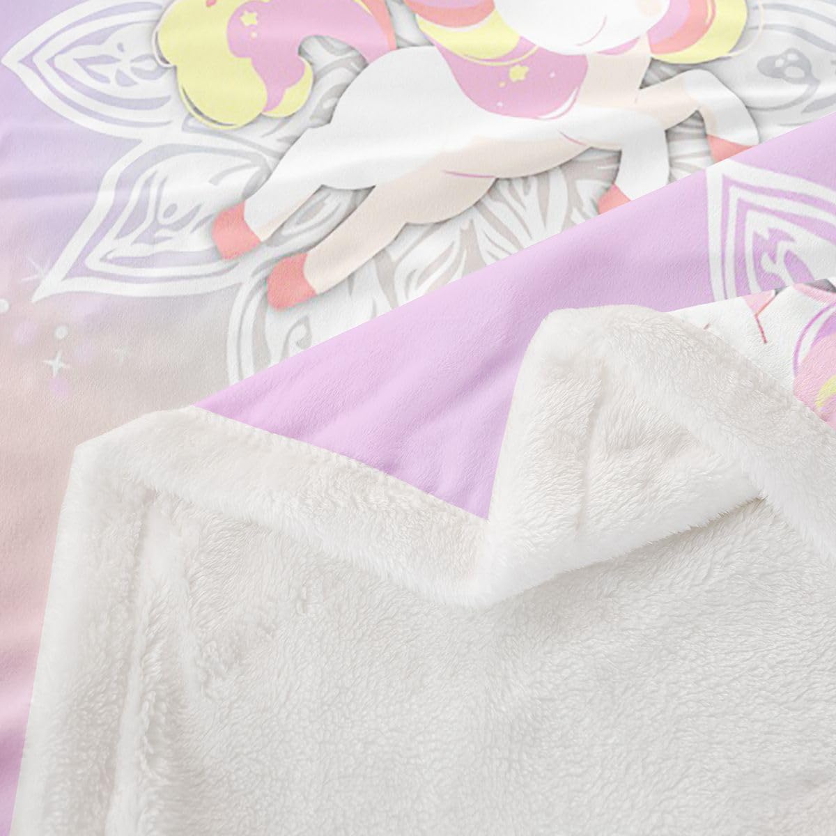 Rainbow Unicorn Fleece Blanket Twin Size for Girls Women, Pink Girly Glitter Plush Bed Blanket Sparkle Galaxy Twinkle Throw Blanket, Boho Rainbow Mandala Flower Flannel Blanket Ombre Room Decor