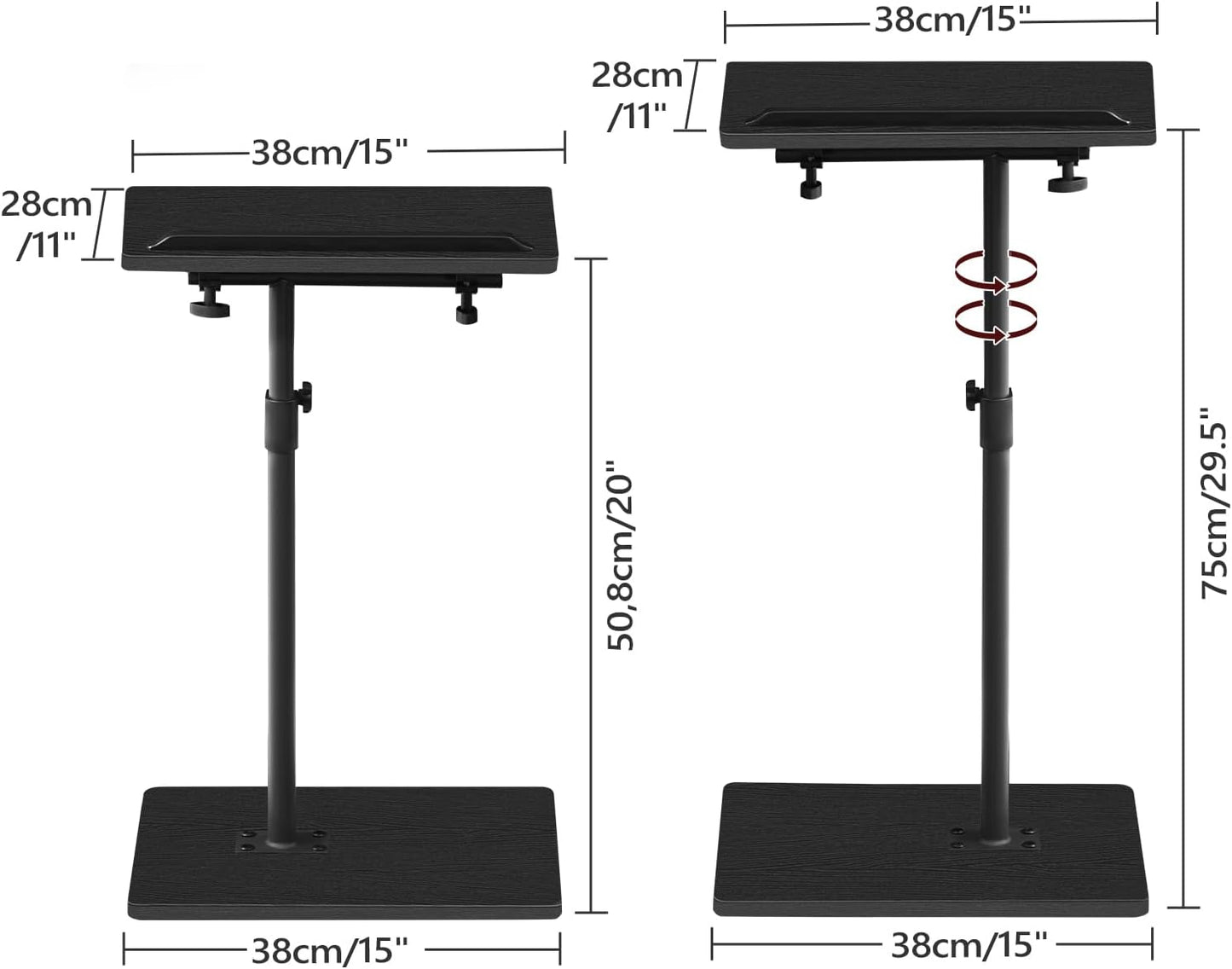 TV Tray Table, Sofa Armrest Tray Table for Couch, 360° Swivel Height Adjustable End Table, Snack Side Table with Phone and Tablet Slot, C Shaped Black ETBK4501