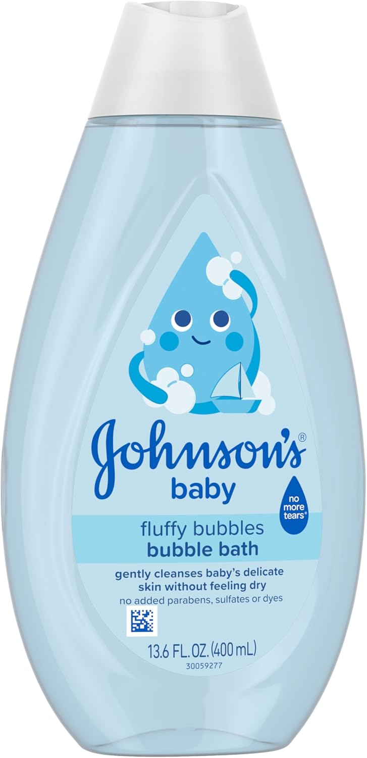 Johnson's Baby Fluffy Bubbles Bubble Bath, No More Tears, Gently Cleanses Delicate Skin Without Feeling Dry, Hypoallergenic, No Added Parabens, Sulfates & Dyes, Baby Essentials, 13.6 fl. oz
