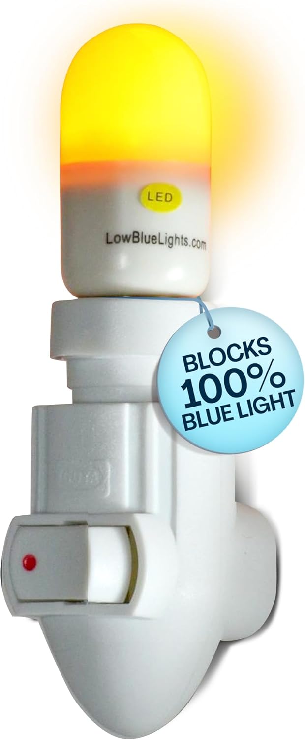 LowBlueLights Amber Night Light: 120V Plug-in LED Blocks 100% Blue Light for Sleeping, Nursery and Preserving Melatonin Production