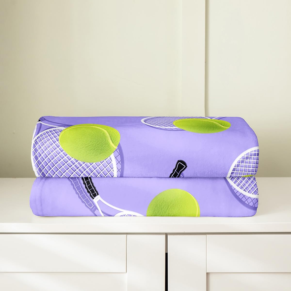 Erosebridal Kids Tennis Racket Sports Soft Fleece Throw Blanket 40x50 for Boys Girls Tennis Lover, Purple Ball Games Flannel Blanket for Sofa Bed Chairs, Player Activity All Seasons Room Decor