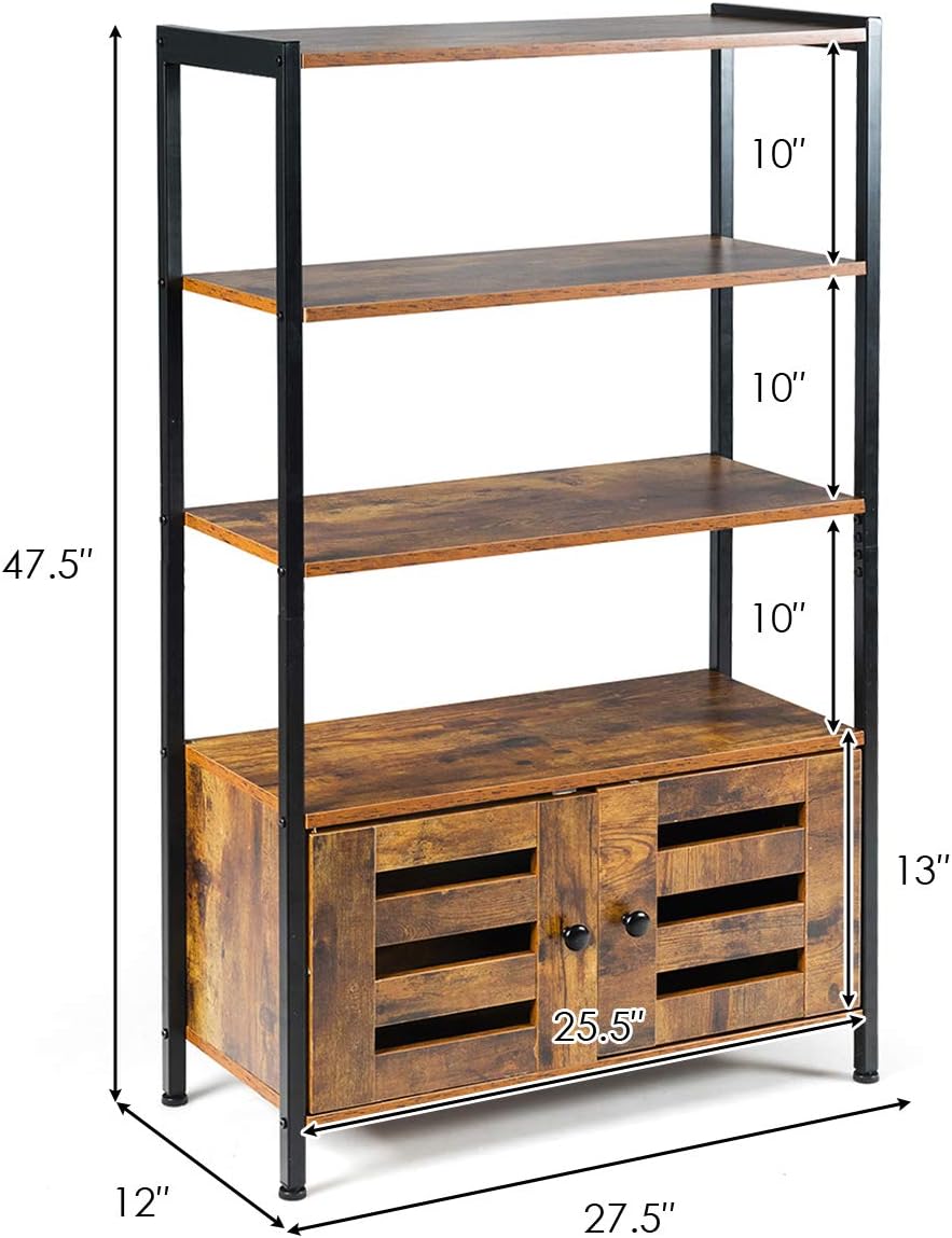 Tangkula Storage Cabinet, Industrial Bookshelf and Bookcase, Freestanding Floor Cabinet with 3 Shelves and 2 Louvered Doors, for Living Room Study Home Office, 27.5 x 12 x 47.5 Inch, Rustic Brown
