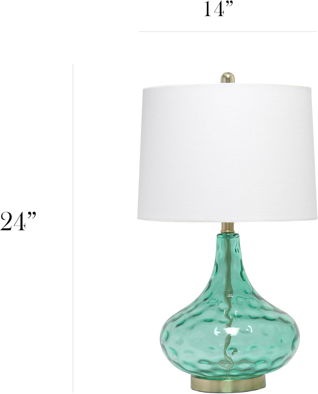 Elegant Designs LT3217-SEA 24" Modern Refined Bubbly Colored Glass Table Lamp with White Linen Tapered Drum Shade, Seafoam Green