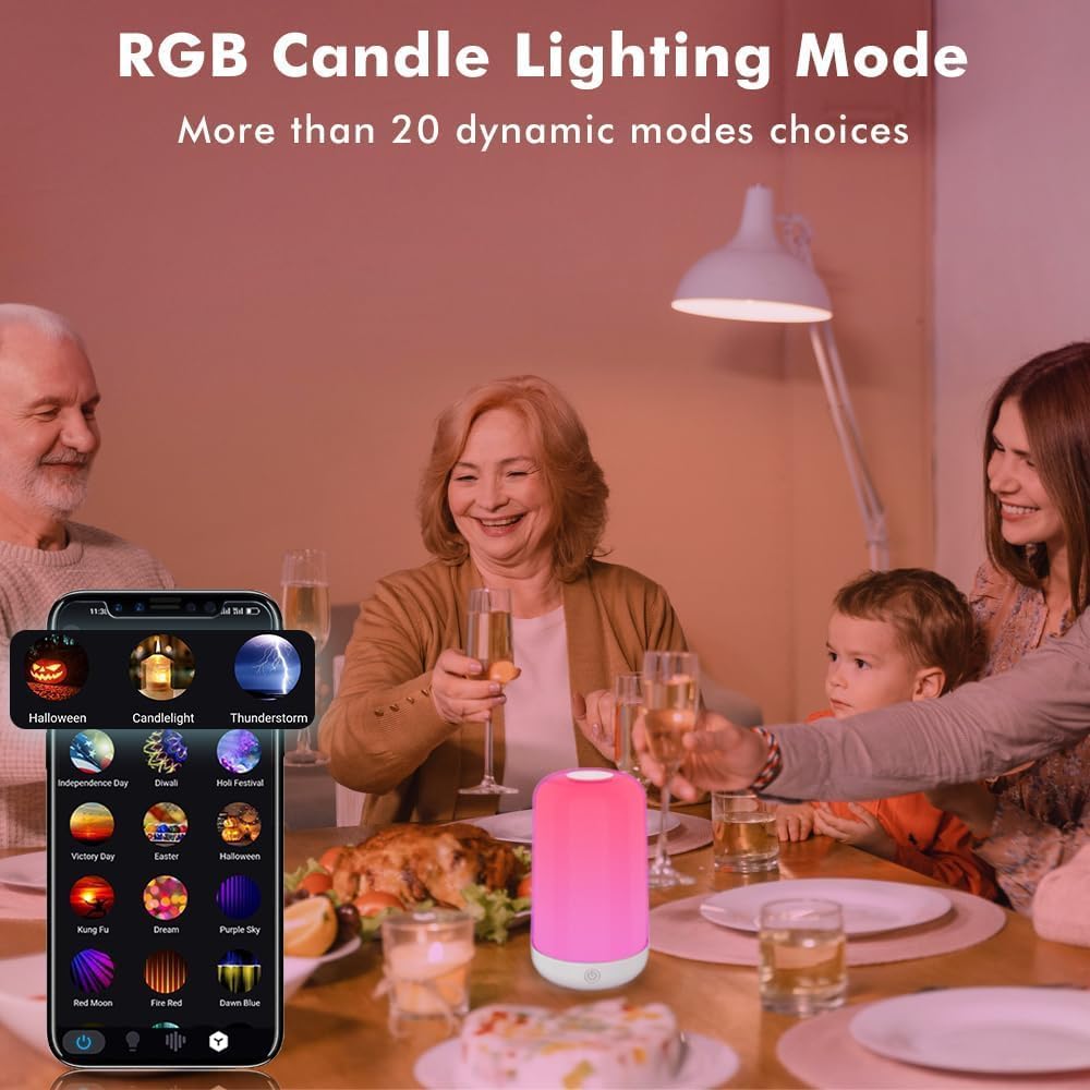 Smart Touch Table Lamp Works with App, Dimmable Small RGB Bedside Bed Lamp for Bedroom, Cordless LED Night Desk Lamp Rechargeable Color Changing Nightstand Mood Cozy Lamp for Living Room Baby Nursery.