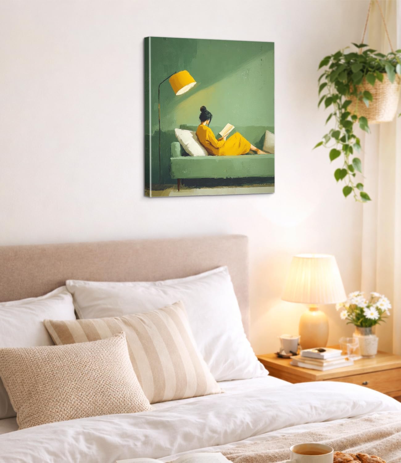 Vintage Woman Reading Green Wall Art Print - Green Bookish Woman Canvas Poster Painting - Book Lover Gifts Wall Decor for Home Reading Nook 8x10 Inch Framed