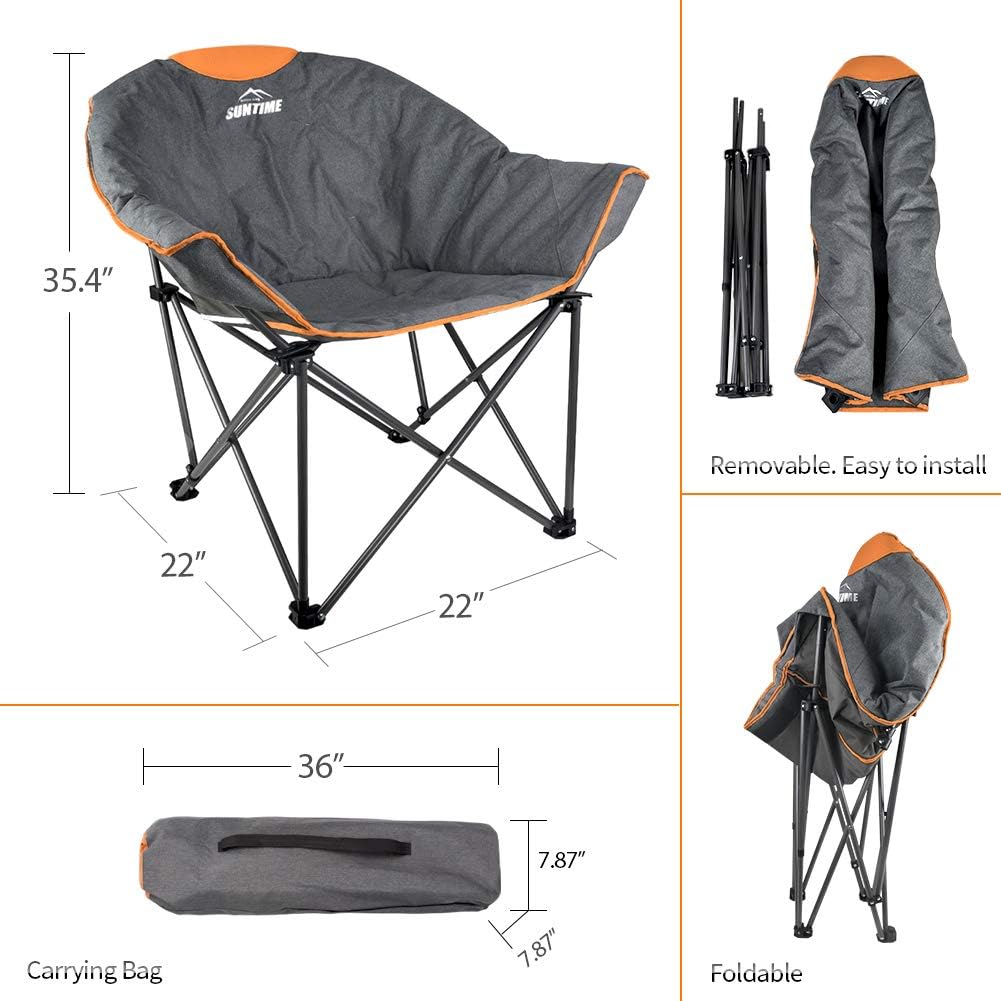 OUTDOOR LIVING SUNTIME Sofa Chair, Oversize Padded Moon Leisure Portable Stable Comfortable Folding Chair for Camping, Hiking, Carry Bag…