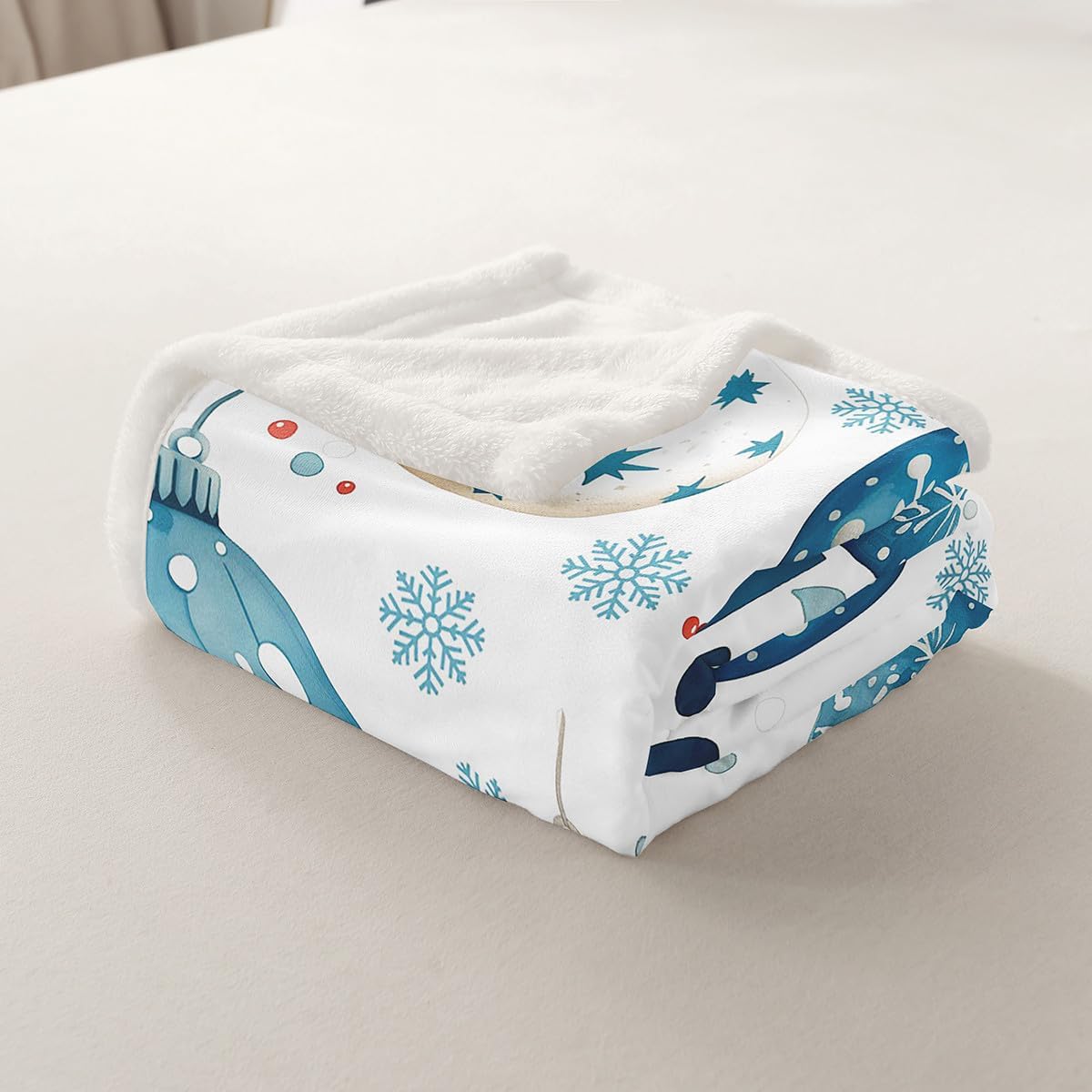 Feelyou Merry Christmas Sherpa Twin 60"x80" Fashion Fleece Throw Blanket for Bed Sofa Couch Kids Women Men Ultra Soft Blue Snowflake Plush Blanket Glitter Stars Print Fuzzy Blanket Xmas