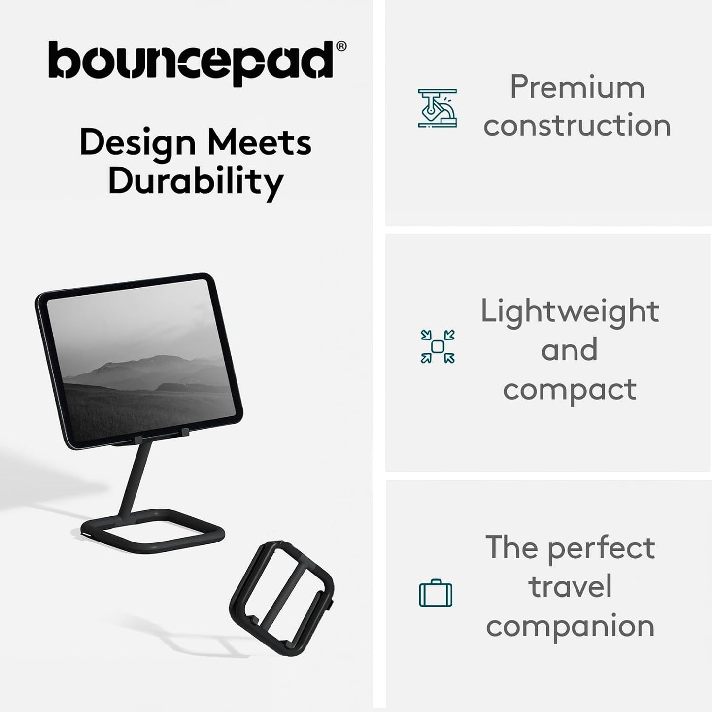 Bouncepad Go iPad Stand for Business & Leisure | iPad POS Stand | Adjustable Tablet & iPad Stand | Compatible with All Tablets & iPad Models | iPad Register Stand | White