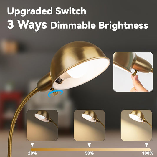Dimmable Floor Lamp with Flexible Gooseneck and Rotatable Shade, Modern Style Standing Tall Lamp, E26 Socket, LED Reading Lamp (Gold)