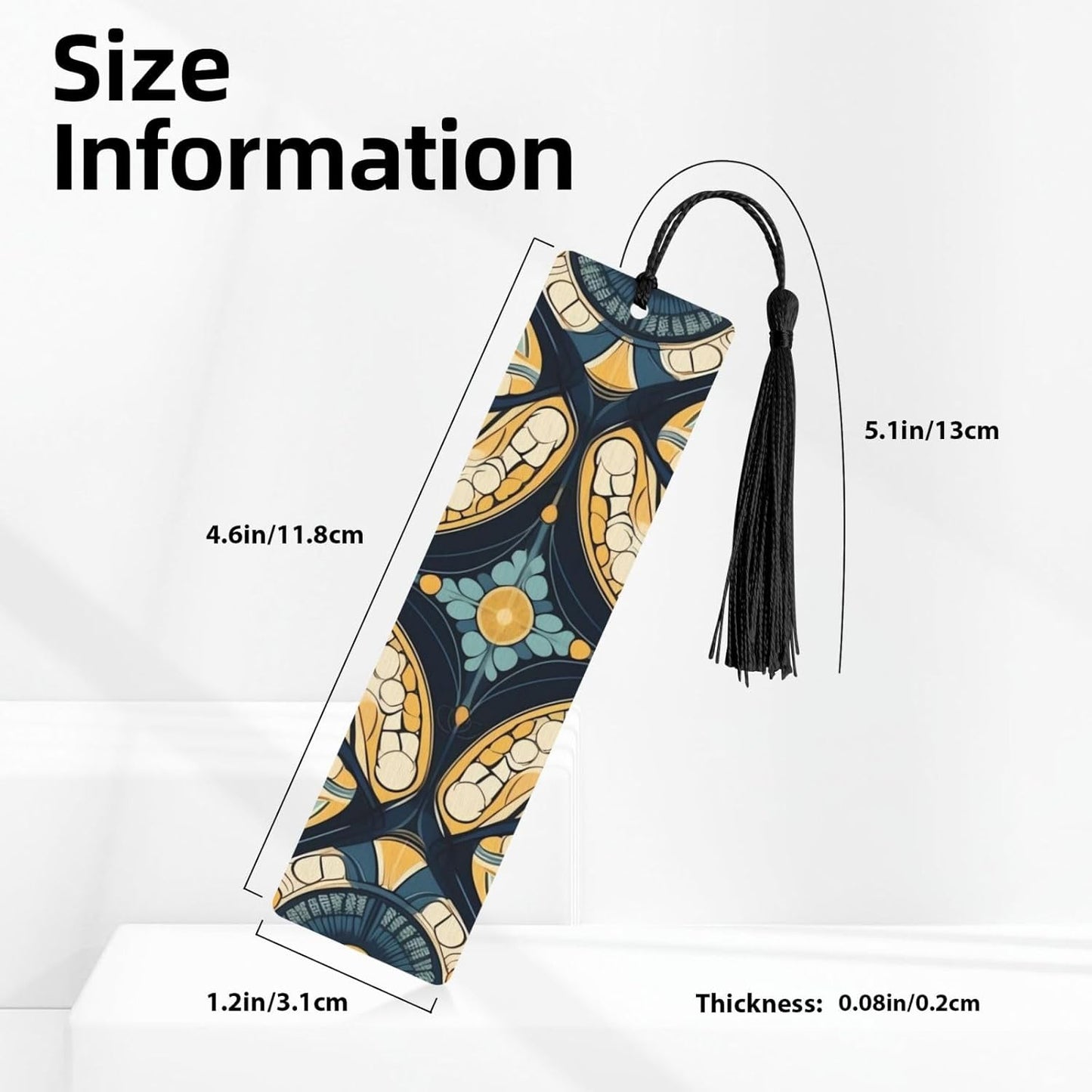 Oblate Pattern Bookmarks Gifts for Women Men, Wooden Bookmarks for Book Lovers, Vintage Book Marks Ornaments with Tassel, Unique Personalized Reading Page Markers Black