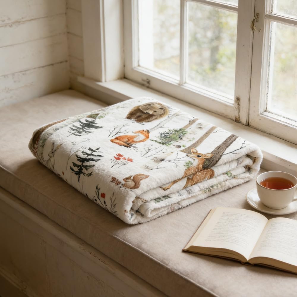 Rustic Cabin Throw Blanket, Super Fuzzy Hunting Camping Forest Blanket, Soft Cozy Plush Lightweight Wild Animal Bear Blanket for Couch, Sofa, Bed & Lazy Napping, Comfort for All-Season, 50X60inch