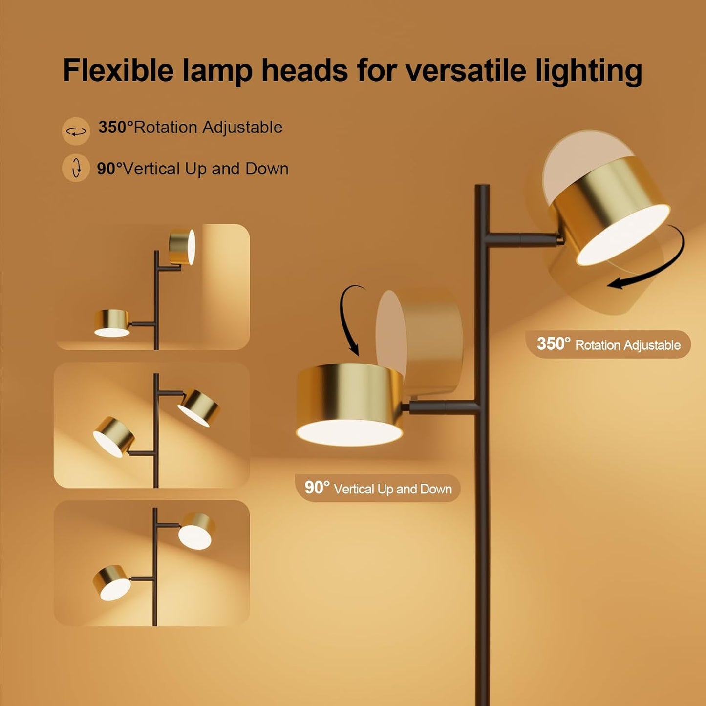 LED Floor Lamp with 3 Color Temperatures, Flexible Heads & Foot Switch, Adjustable Standing Reading Lamp for Office, Bedroom & Living Room