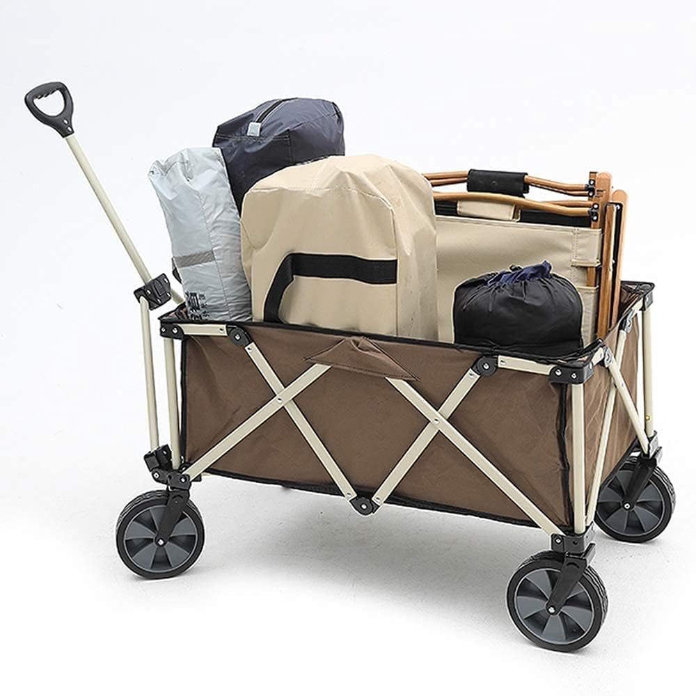 Handcart, Foldable Outdoor Station Wagon, Heavy-Duty Garden Trolley, with 7-Inch Detachable Rubber Wheels, Adjustable Handles and Double-Layer Fabric for Shopping, Picnic