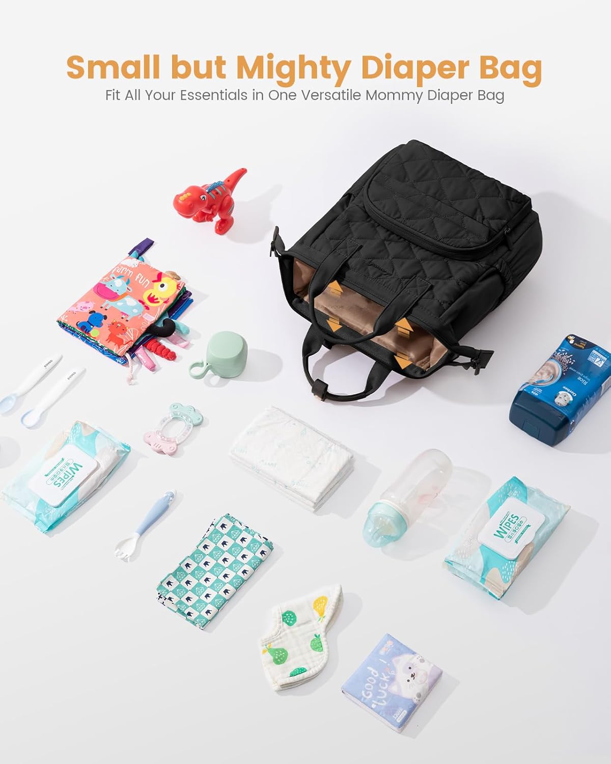 LOVEVOOK Small Diaper Bag Backpack, Mini Baby Bag for Girl Boy with Changing Pad, Diaper Backpack for Mom Dad with Stroller Buckles, Black