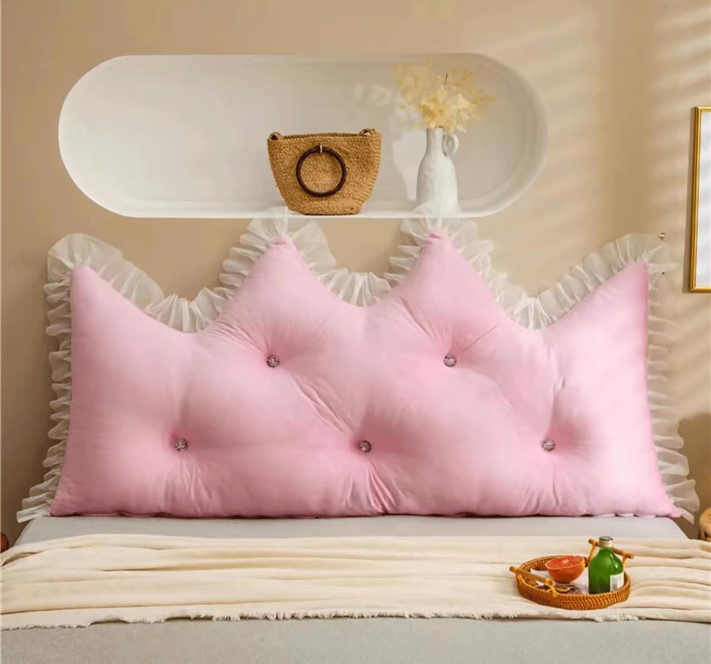 Reading Wedge Pillow,Crystal Velvet Headboard Cushion Large Backrest,Full Bed Rest Support Bolster Daybed Bunk Bed Dorm Cushion with Removable Cover(Size:59"/150cm,Color:Pink)