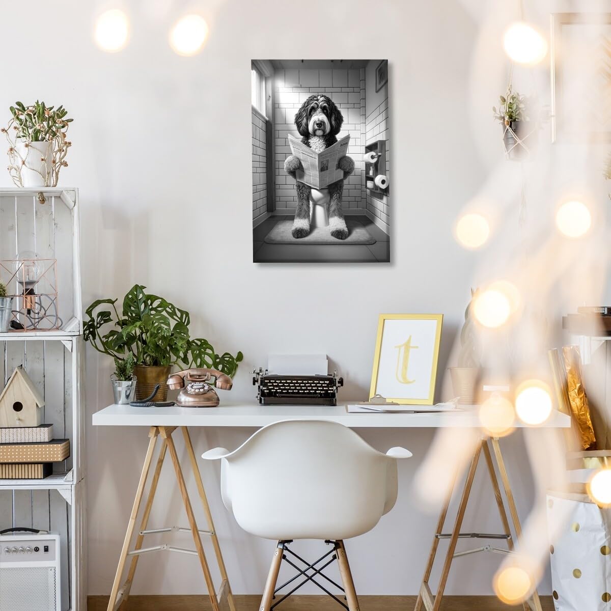 Funny Springer Spaniel Toilet Reading Newspaper Canvas Print Funny Animal Artwork Prints Aesthetic Posters Home Decor Bathroom Art Wall Decor Unframed12x18inch