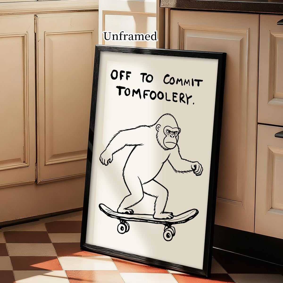 perasi Monkey Poster, Quote Off To Commit Tomfoolery Canvas Wall Art, Cool Skateboard Monkey Print, Funny Animal Posters for Room Aesthetic, Cute Nursery Kids Room Office Wall Decor 12x16in Unframed