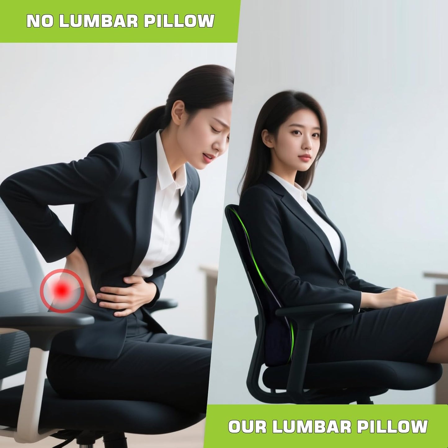 Lumbar Support Pillow for Office Chair Car Back Support Cushion,Memory Foam Lumbar Pillow for Lower-Back Pain Relief,Breathable Mesh Back Rest Pad for Long Sitting Office Worker, Car Driver