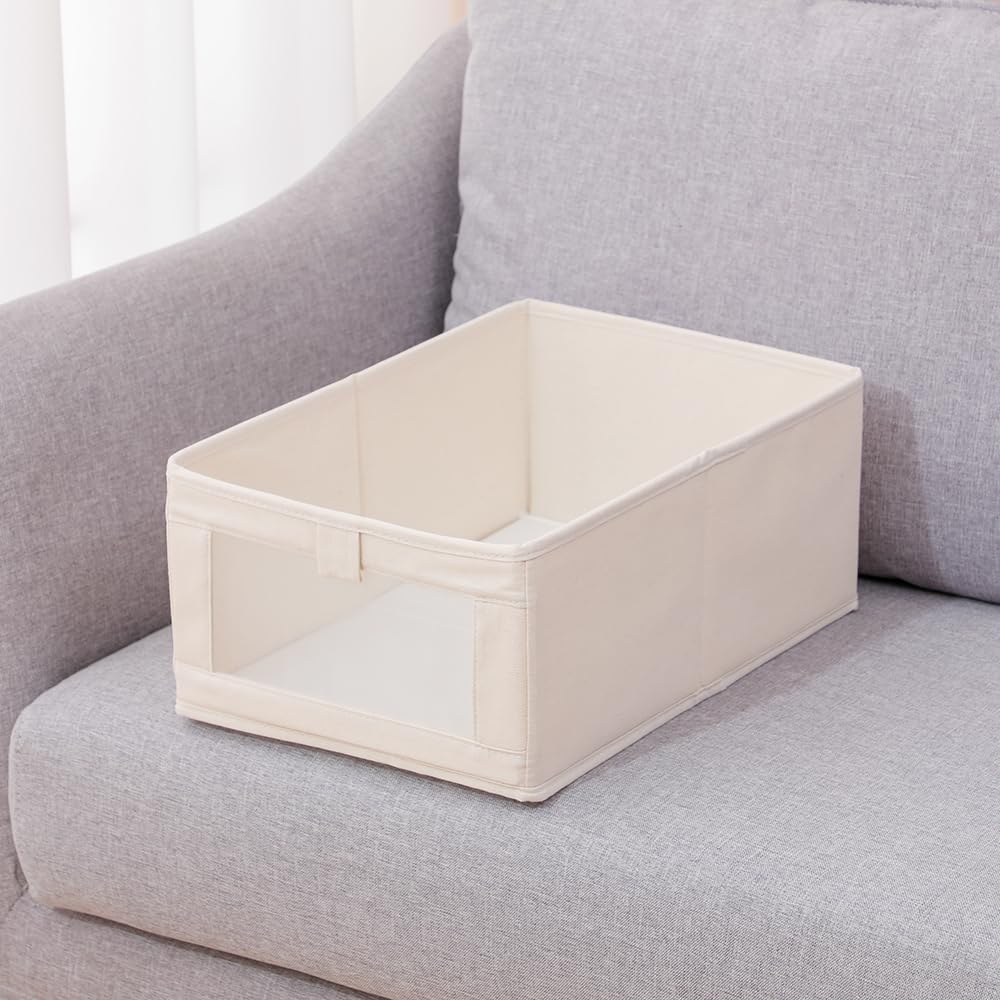 Storage Bins, 16L x 11W x 7H Inch Cotton & Linen Collapsible Storage Baskets with Window for Organizing Closet Shelf, Large Fabric Decorative Organizer and Sturdy Bottom Board,1 Pack