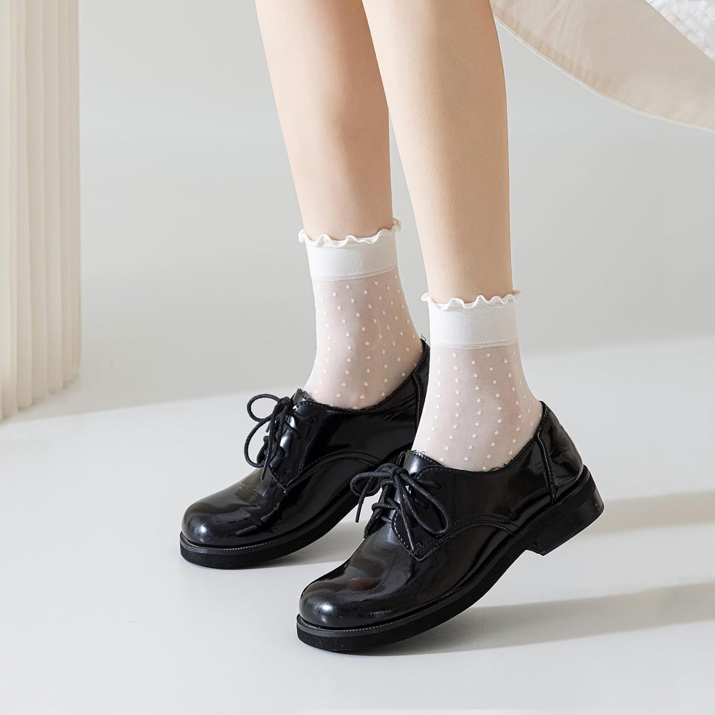 Mcool Mary 12 Pairs Women's Sheer Ruffle Socks Nude Stocking Summer Ultra Thin Cool See Through Silk Ankle Socks for Women