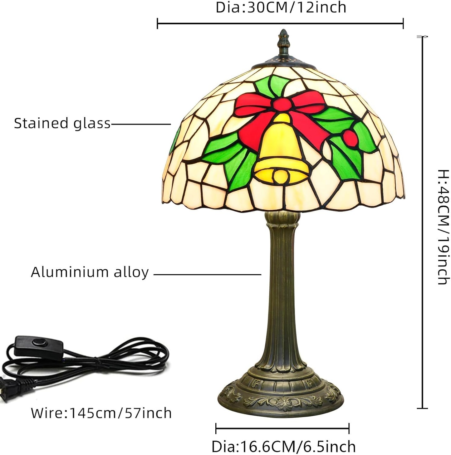 Tiffany Lamp Stained Glass Lamp 12 Inch Yellow Christma Bell Design Warm Color Reading Lamp Suitable For Coffee Shops Dormitories Home Office Deco Tiffany Style Retro Holiday Home Decoration Gift