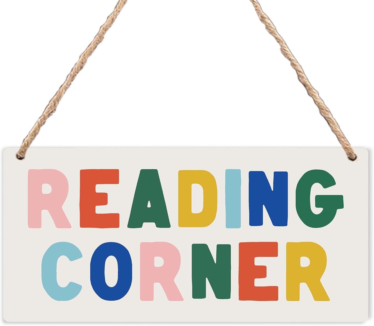 Reading Corner Wooden Sign - Boho Rainbow Reading Corner Wall Decor, Reading Room Hanging Plaque Sign for Library School Classroom Toddler Kids Room 12x6 Inches