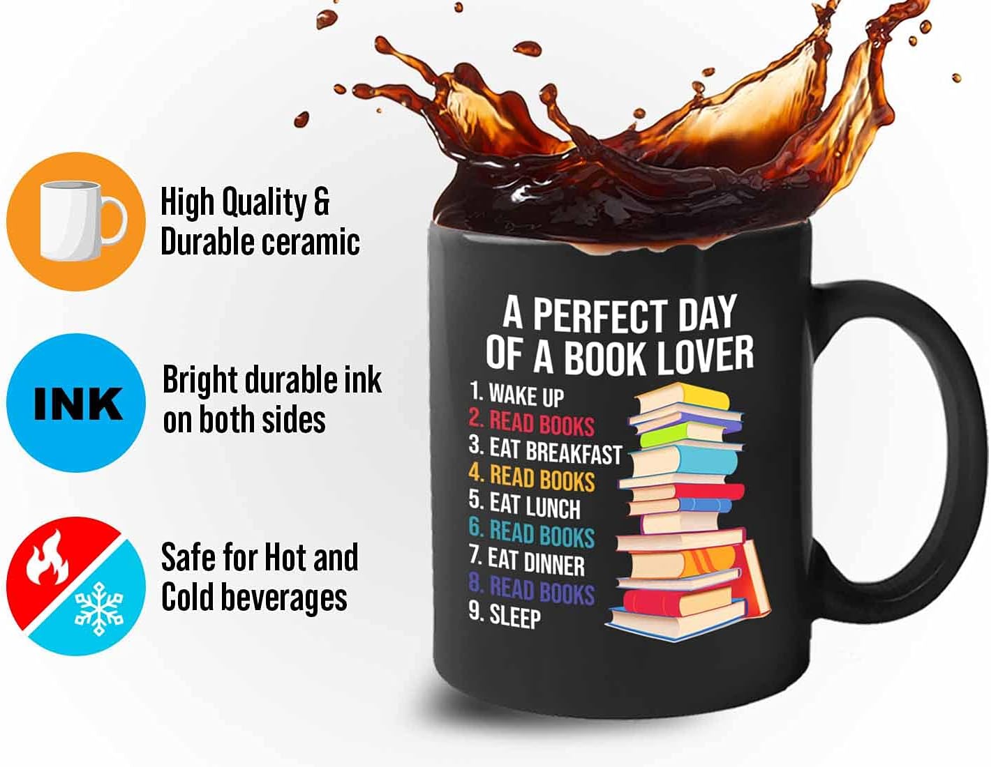 Bubble Hugs Reader Coffee Mug 11oz Black - A Perfect Day of A Book Lover - Funny Sarcasm Reading Novel Literary Literature Bookish Author Writer