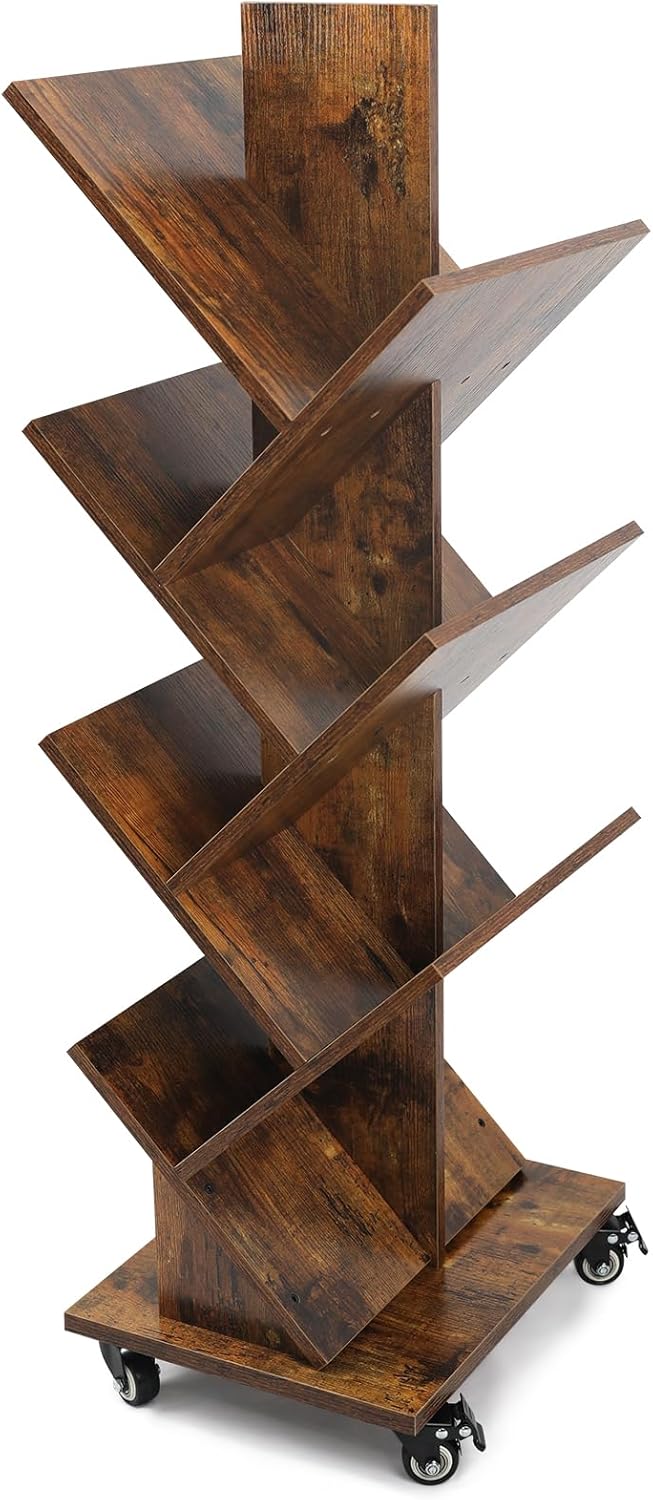 Homaterial Rotating Tree Bookshelf - 360°Space-Saving Bookcase, 7 Tiers Bookshelf Aesthetic Storage for Small Spaces, Study Rooms, & Home Office Brown