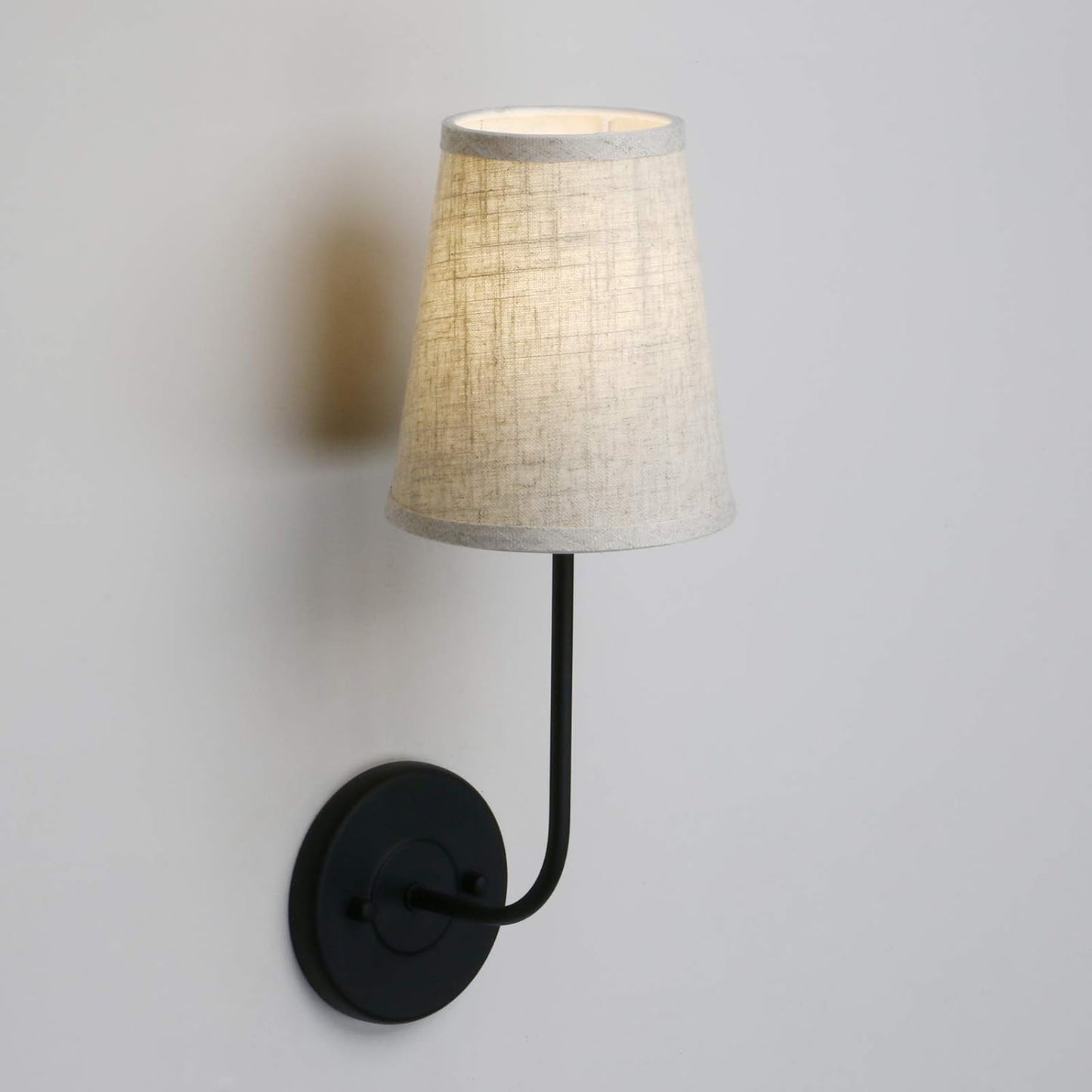 Pathson Set of 2 Vintage Wall Sconces Linen Fabric Shade, Hardwired Bathroom Vanity Lights Dark Black Finish, Industrial Wall Mounted Fixture for Bedroom Living Room (Black)