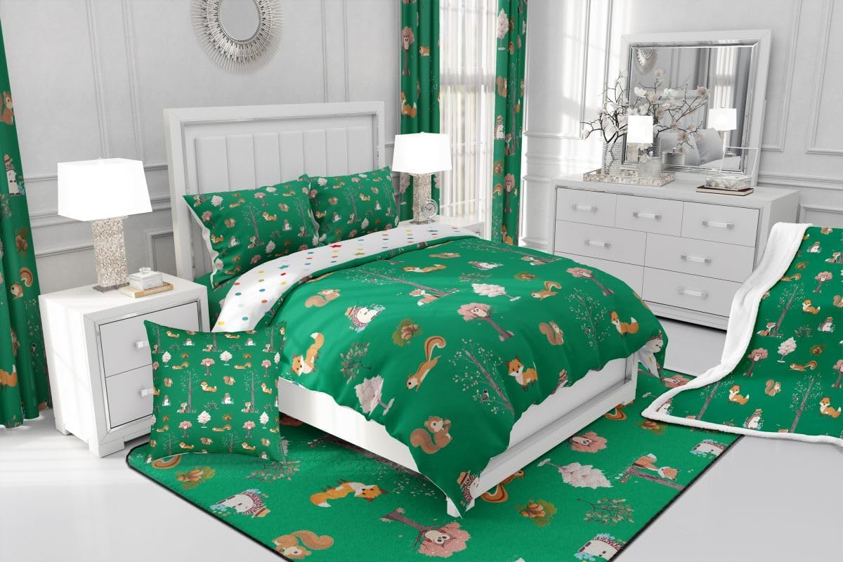 Feelyou Woodland Forest Animals Sherpa Throw Blanket for Couch Green Cartoon Animal Super Soft Cozy Fleece Forest Theme Blanket for Winter, Plush Throw Baby 30"x40" All Season