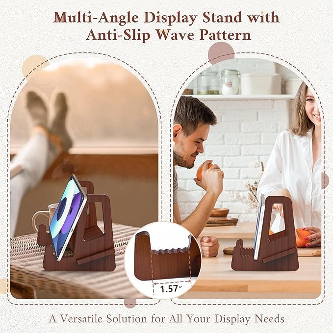 Teamkio Plate Stand for Display, 6.5 Inch Plate Holder for Cabinet, Anti-Slip Wave Display Stand for Large Deep Bowls Platters and Dishes, Bamboo Frame Holder Stand for iPad, Book, Picture, Decorative Plate(6.5'' H x 7.9" W x 5.9" D)