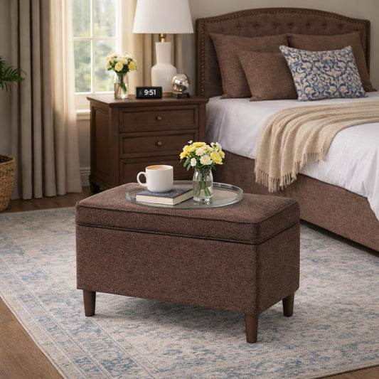 HomePop Home Decor | Dinah Collection Modern Storage Ottoman | Ottoman with Storage for Living Room & Bedroom (Chocalate Brown)