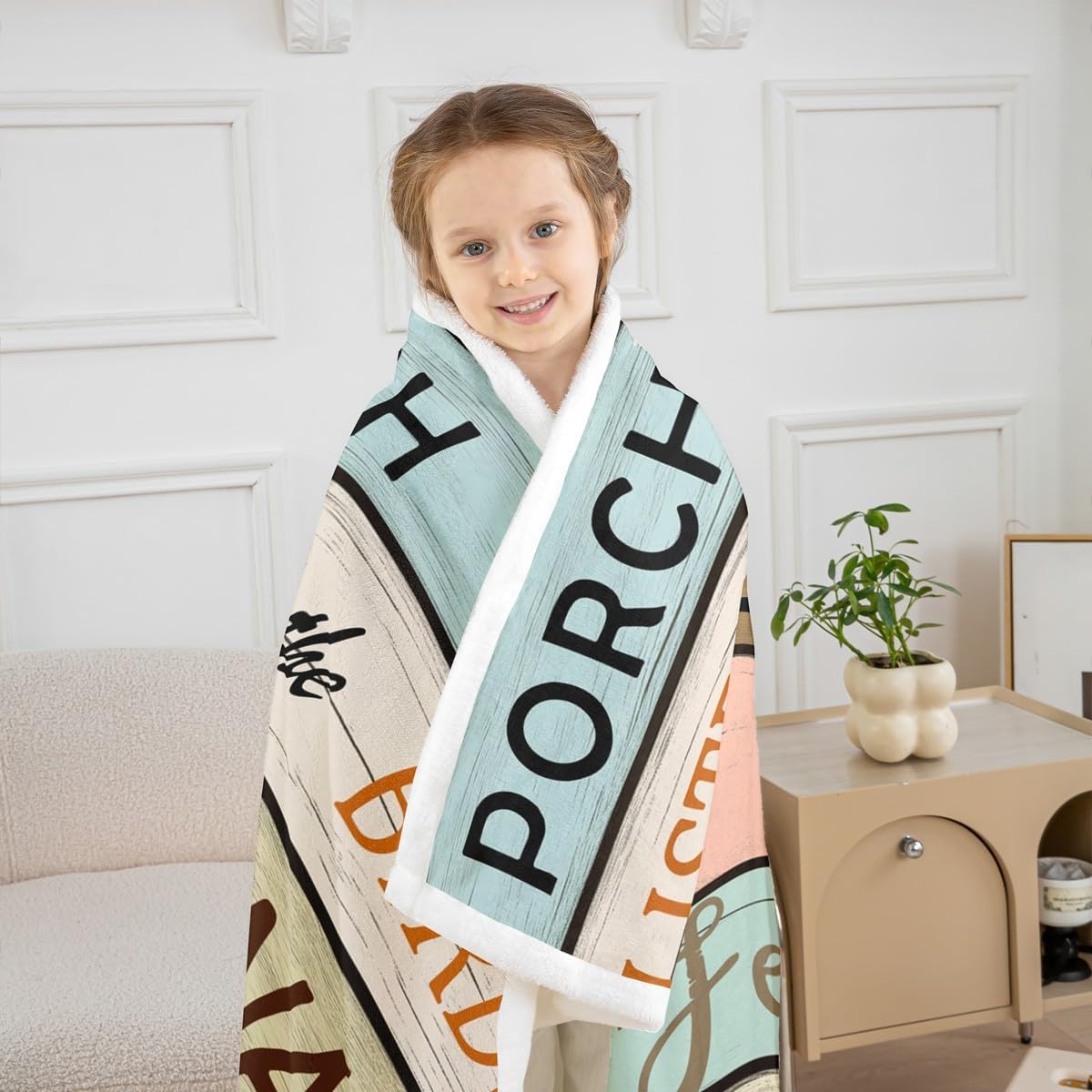 Porch Rules Sherpa Blanket Rustic Porch Rules Fleece Throw Blanket Farmhouse Wooden Stripes Plush Blanket Vintage Country Wooden Plank Fuzzy Blanket Retro Lodge Cabin Twin 60"x80"