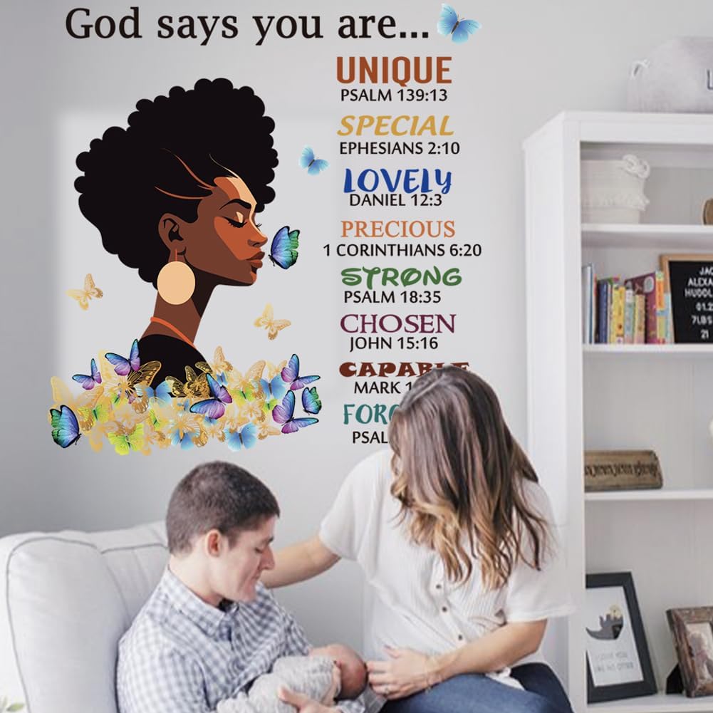 Black Girl Wall Stickers God Says You are Wall Decals Inspirational Quote Wall Decals Removable DIY Peel and Stick Wall Sticker r for Wall Decoration Afro Woman Bedroom