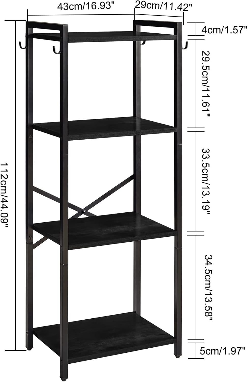 YMYNY Bookcase, 4-Tier Narrow Ladder Bookshelf, Freestanding Shelving Unit, Multifunctional Storage Rack, for Home Office Living Room Bedroom Kitchen, Plant Stand, Black, 44 * 16.9 * 11.4" UHBC004B
