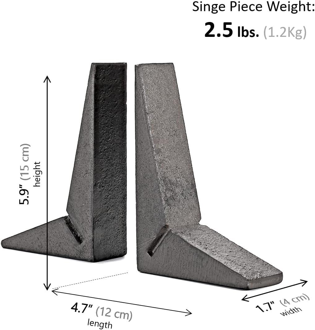 Ambipolar Cast Iron Bookends, Sharp Triangle Theme, Black Decorative Bookends for Home Decor, Office Desk, Bookshelves, Bookends for Heavy Books