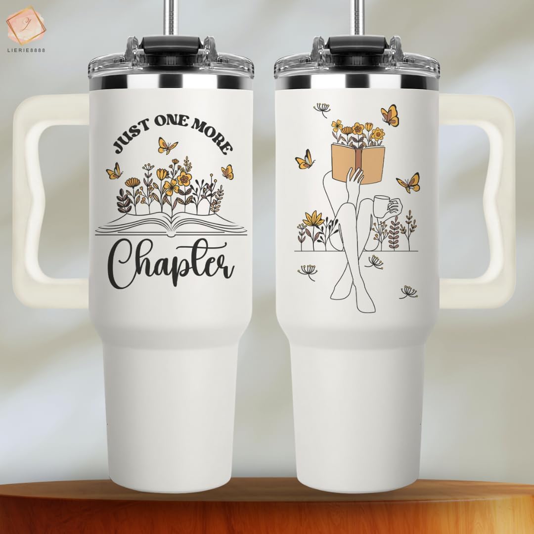 Christmas Gifts for Book Lover - Just One More Chapter Tumbler 40Oz, Book Lover Gifts for Women, Gift for Readers Women, Bookish Cups, Reading Tumbler, One More Chapter Mug, Books Cups