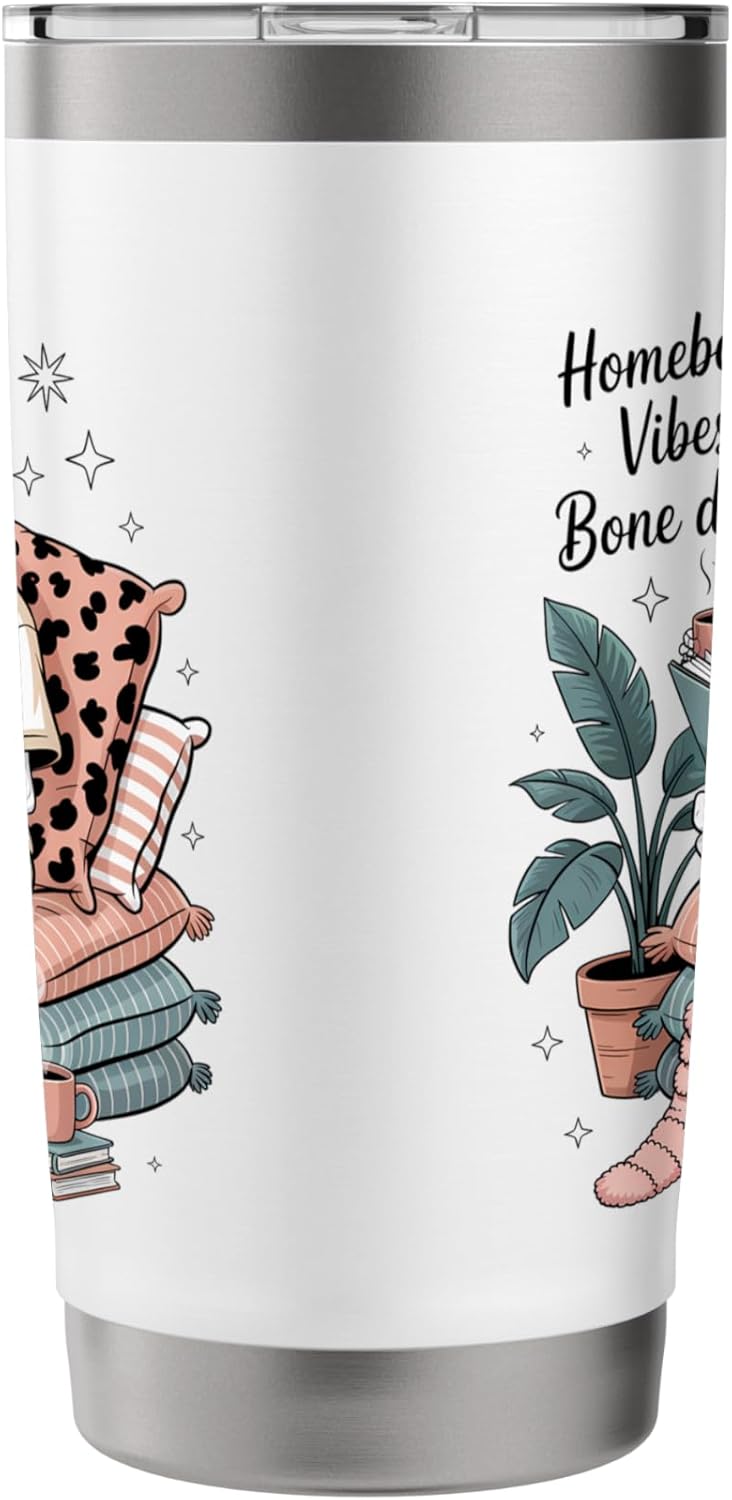 Homebody Skeleton Reading Book Cozy Bone Deep Vibes Stainless Steel Insulated Tumbler