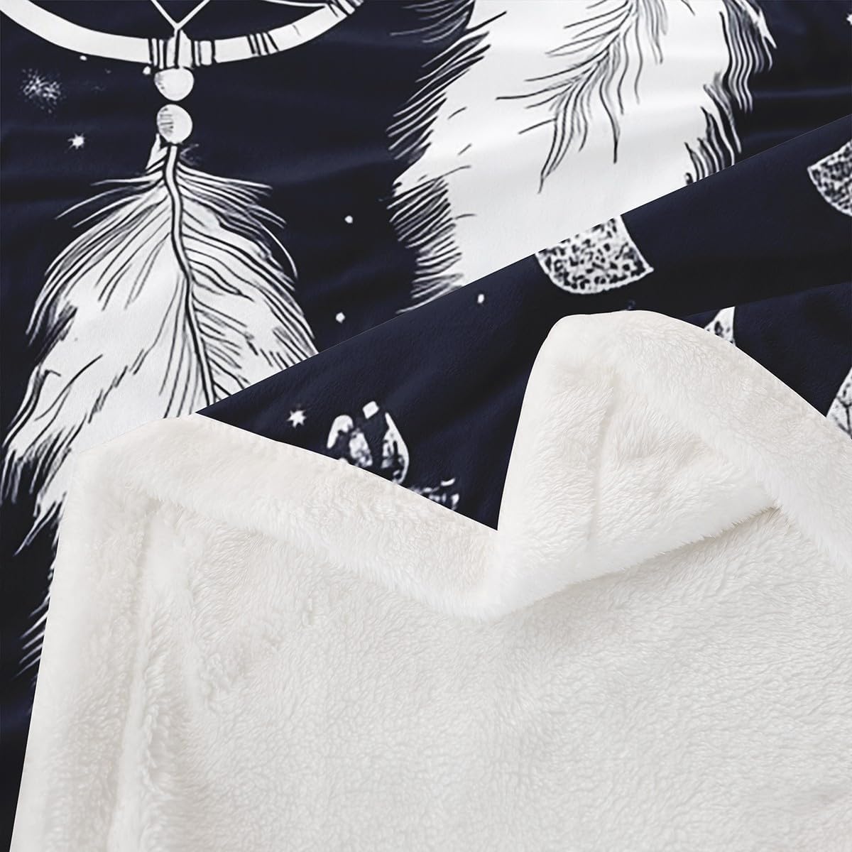 Feelyou Dreamcatcher Sherpa Blanket Queen 90"x90" Fleece Throw Blanket Plush Blanket Fuzzy Blanket Dark Black