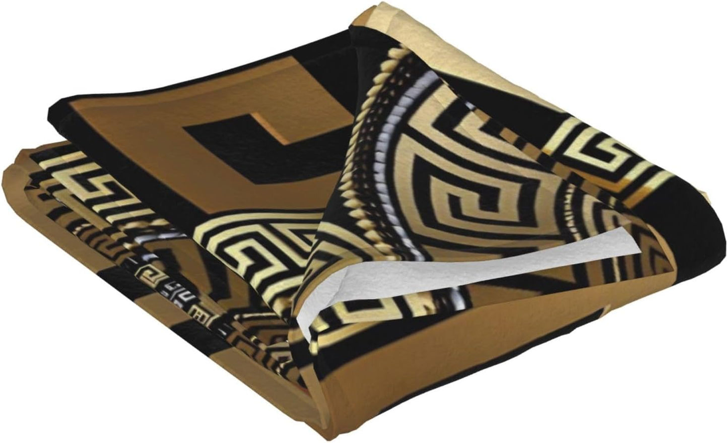 Retro Black Gold Greek Key Meander Luxury Blanket Throw Bedding Room Decor Flannel Blankets for Bedroom Living Rooms Warm All Season 50"X40"